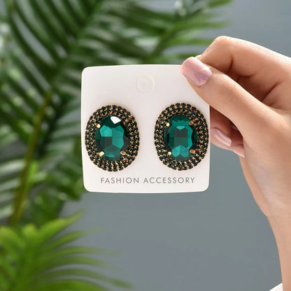 1 Pair Fashion Oval Metal Inlay Zircon Women'S Ear Studs