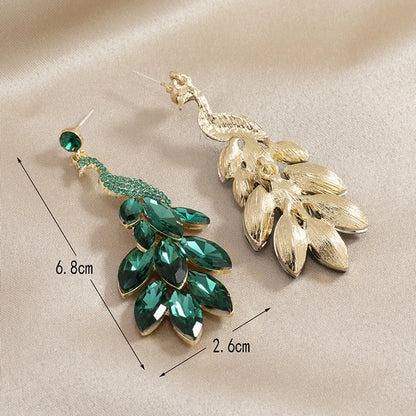 1 Pair Fashion Peacock Inlay Alloy Artificial Gemstones Drop Earrings