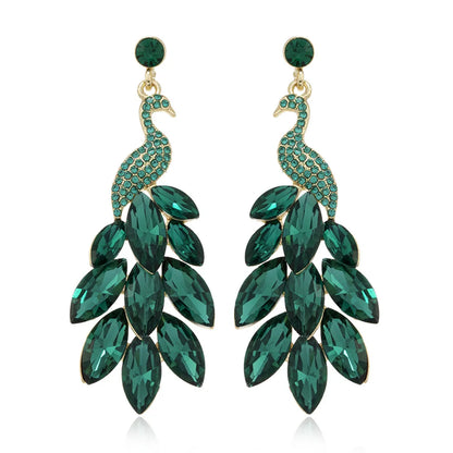 1 Pair Fashion Peacock Inlay Alloy Artificial Gemstones Drop Earrings