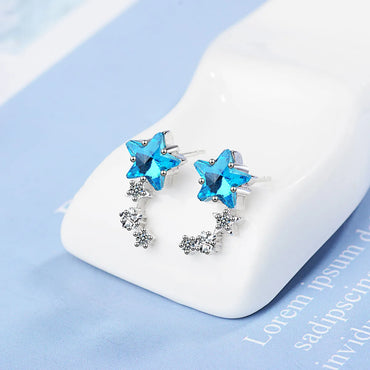 1 Pair Fashion Pentagram Copper Plating Artificial Crystal Zircon Ear Studs