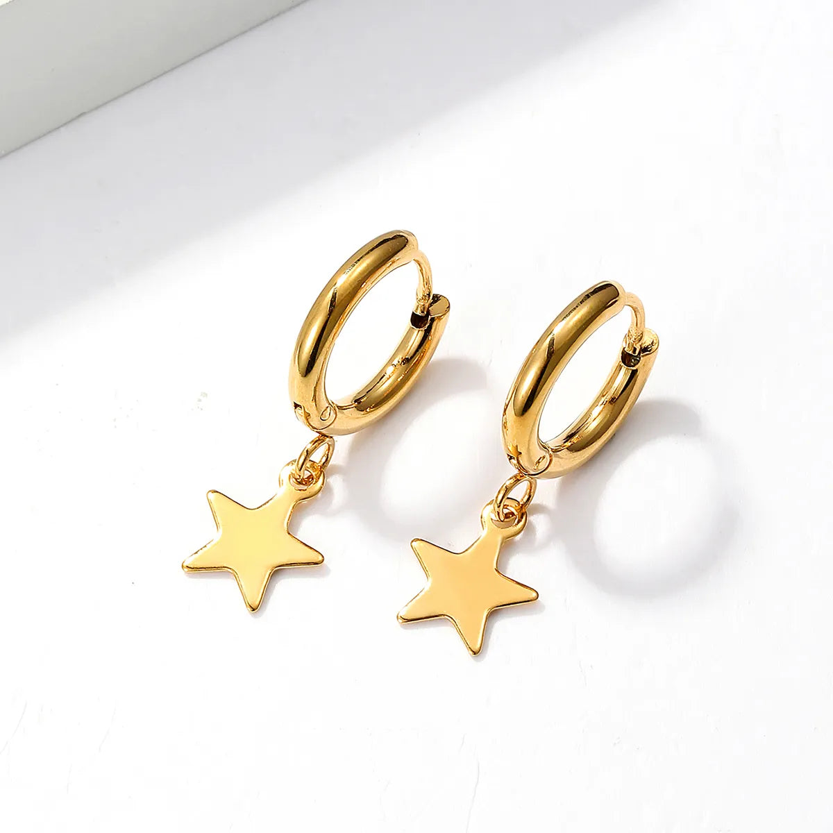 1 Pair Fashion Pentagram Stainless Steel Plating 18k Gold Plated Dangling Earrings