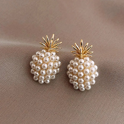 1 Pair Fashion Pineapple Alloy Inlay Artificial Pearls Gold Plated Women'S Ear Studs