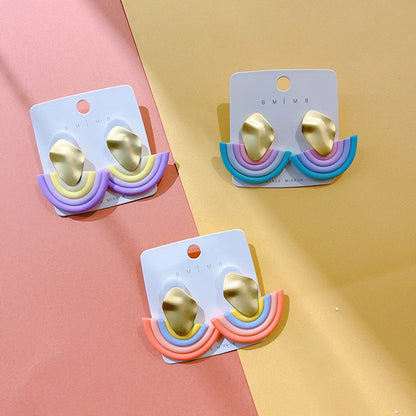 1 Pair Fashion Rainbow Soft Clay Patchwork Women's Drop Earrings