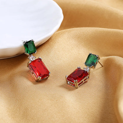 1 Pair Fashion Rectangle Copper Inlay Zircon Drop Earrings