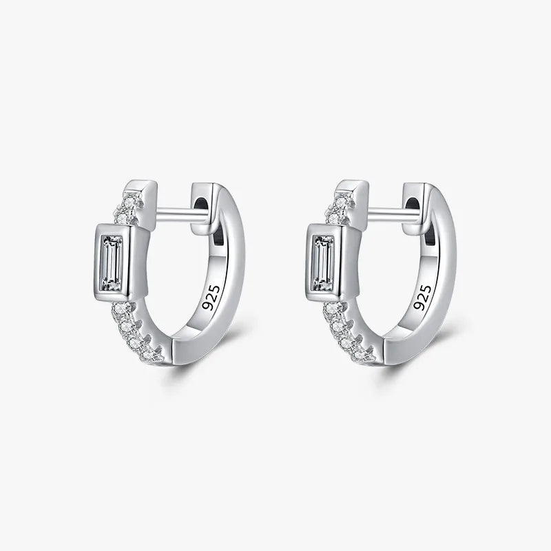 1 Pair Fashion Rectangle Sterling Silver Plating Inlay Zircon Rhodium Plated Earrings