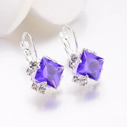 1 Pair Fashion Rhombus Alloy Plating Rhinestones Women'S Earrings