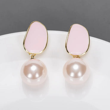 1 Pair Fashion Round Alloy Enamel Plating Inlay Pearl Women's Drop Earrings