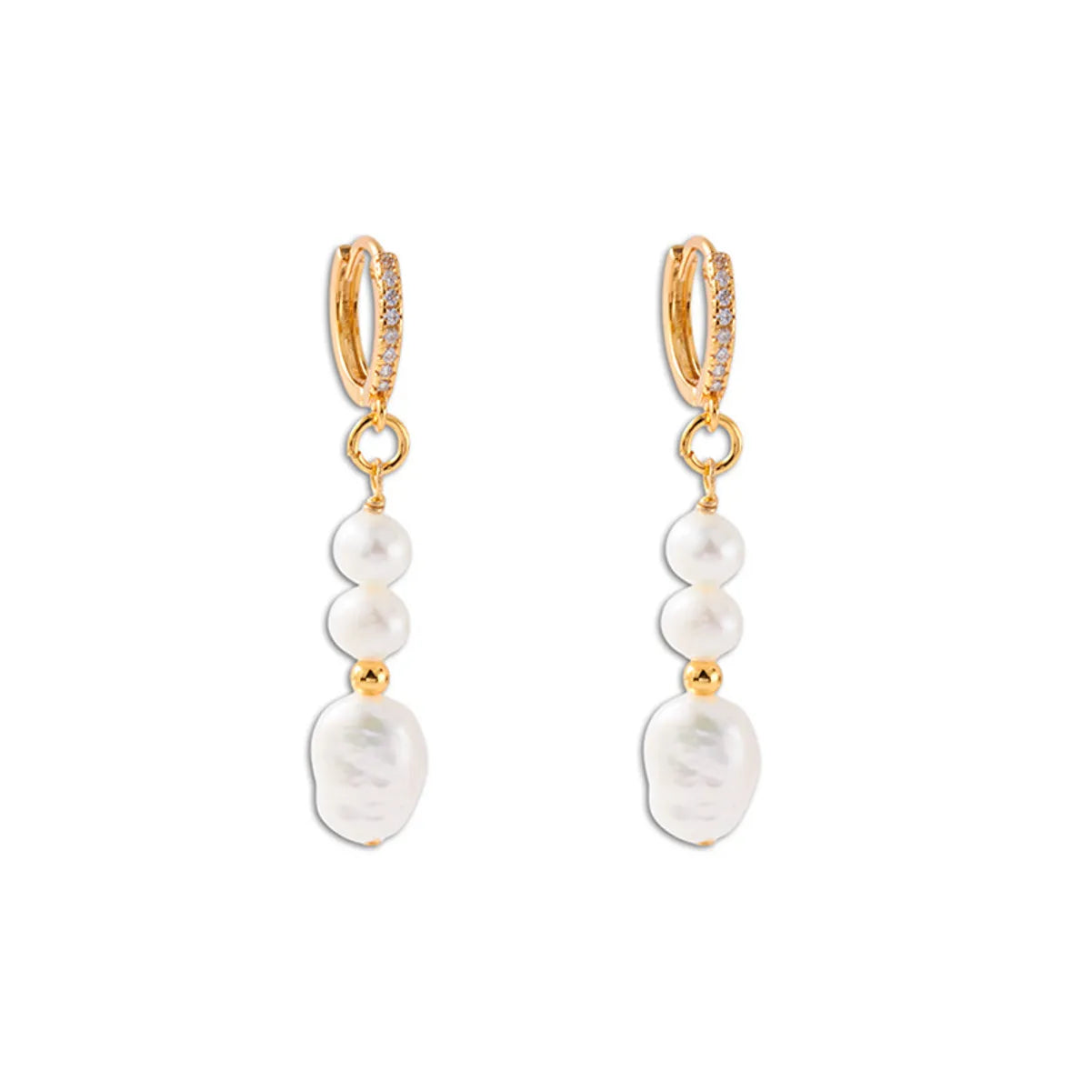 1 Pair Fashion Round Artificial Pearl Brass Patchwork Earrings