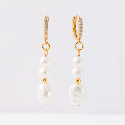 1 Pair Fashion Round Artificial Pearl Brass Patchwork Earrings