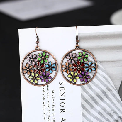 1 Pair Fashion Round Flower Alloy Patchwork Women's Drop Earrings