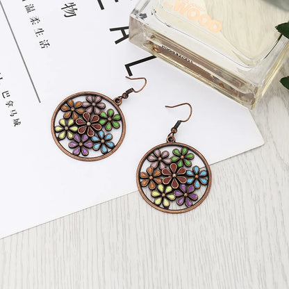 1 Pair Fashion Round Flower Alloy Patchwork Women's Drop Earrings