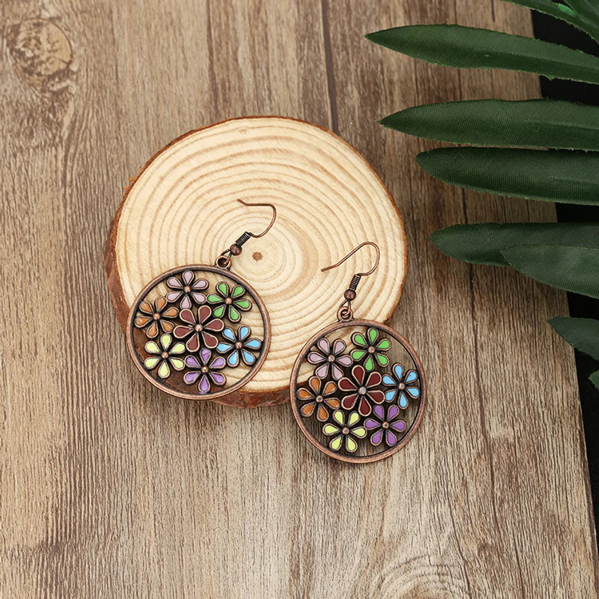 1 Pair Fashion Round Flower Alloy Patchwork Women's Drop Earrings