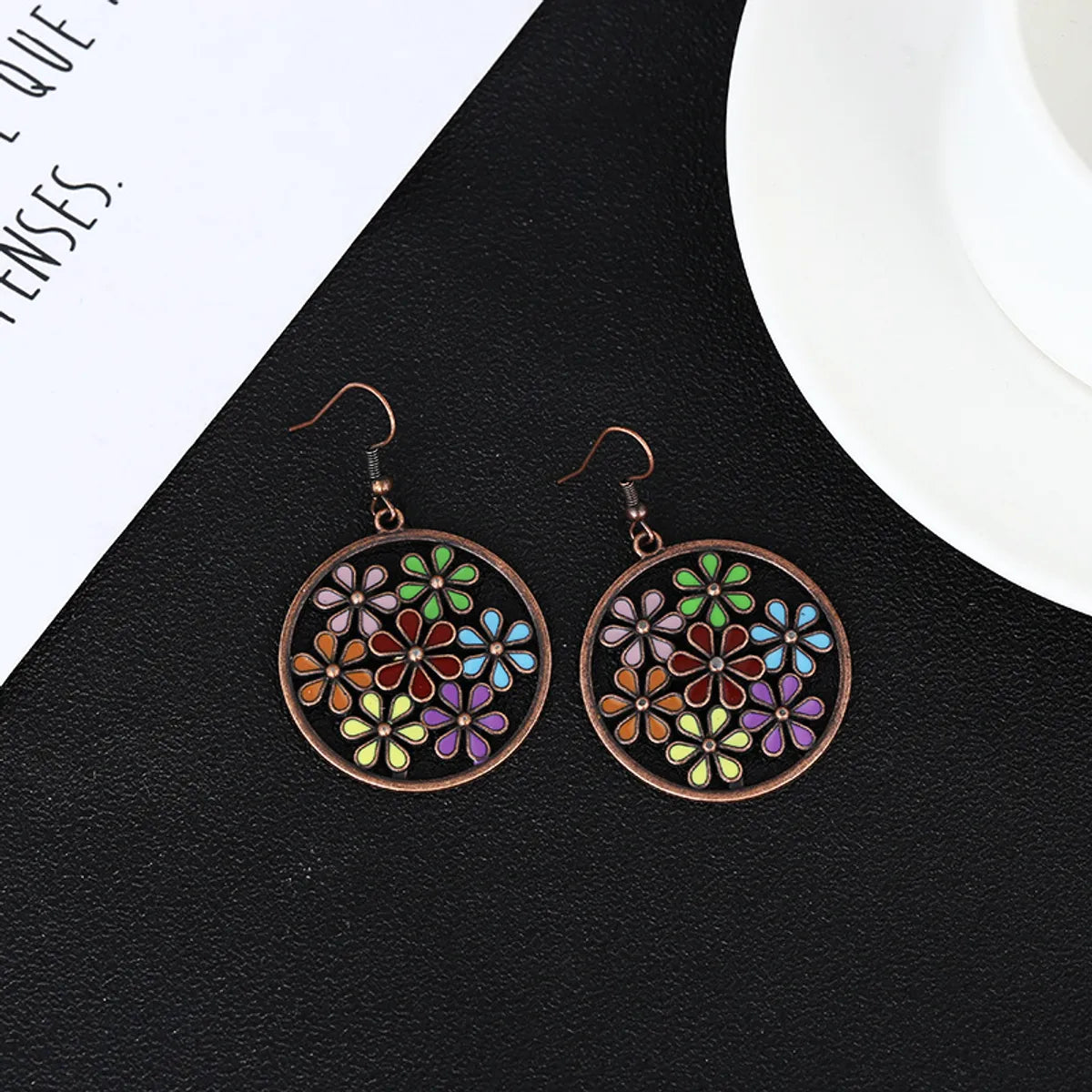 1 Pair Fashion Round Flower Alloy Patchwork Women's Drop Earrings