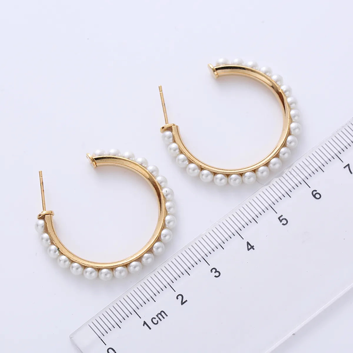 1 Pair Fashion Round Stainless Steel Inlay Pearl Earrings