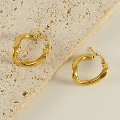 1 Pair Simple Style Geometric Irregular Stainless Steel 18k Gold Plated Hoop Earrings