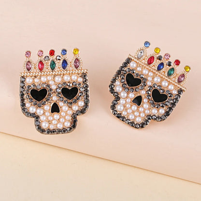 1 Pair Fashion Skull Alloy Inlay Artificial Pearls Rhinestones Women's Ear Studs