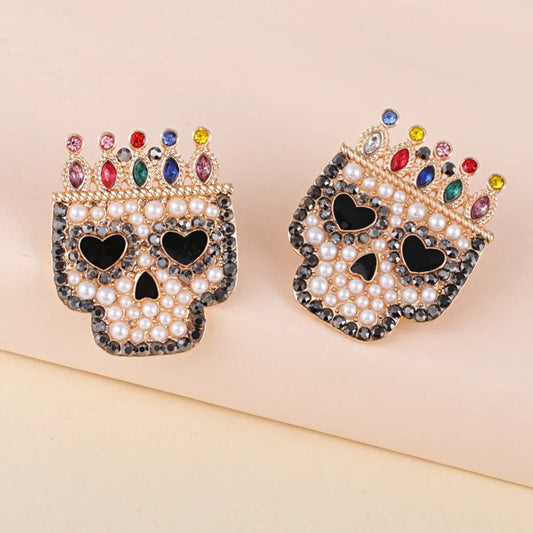 1 Pair Fashion Skull Alloy Inlay Artificial Pearls Rhinestones Women's Ear Studs