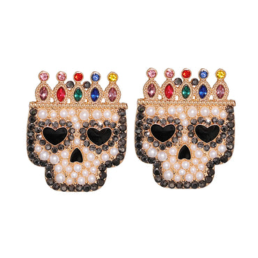 1 Pair Fashion Skull Alloy Inlay Artificial Pearls Rhinestones Women's Ear Studs