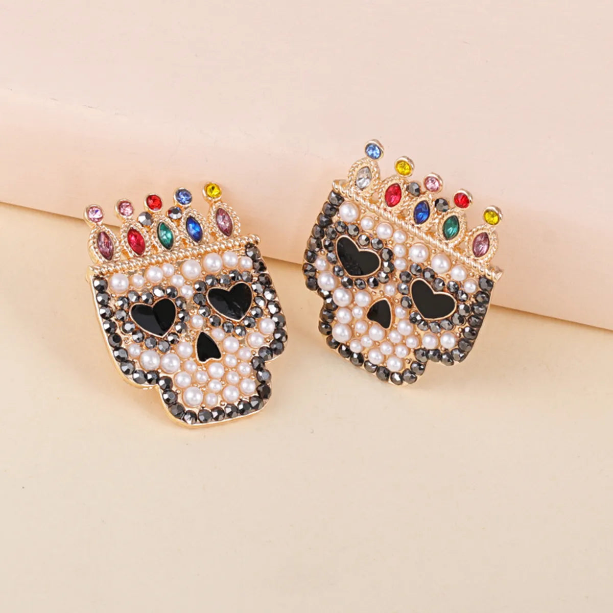 1 Pair Fashion Skull Alloy Inlay Artificial Pearls Rhinestones Women's Ear Studs