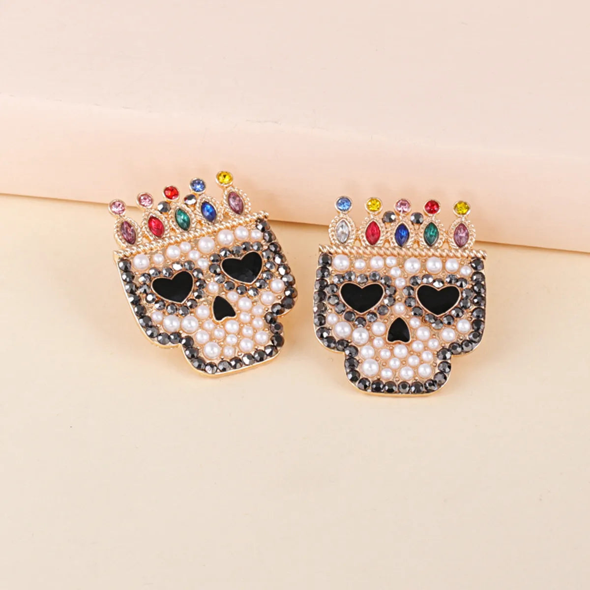 1 Pair Fashion Skull Alloy Inlay Artificial Pearls Rhinestones Women's Ear Studs