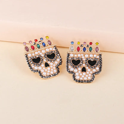 1 Pair Fashion Skull Alloy Inlay Artificial Pearls Rhinestones Women's Ear Studs