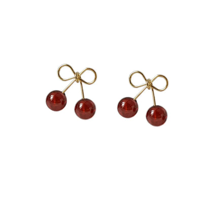 1 Pair Fashion Small Cherry Alloy Inlaid Zircon 14k Gold Plated Women's Ear Studs