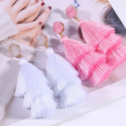 1 Pair Fashion Solid Color Alloy Cloth Tassel Women'S Drop Earrings