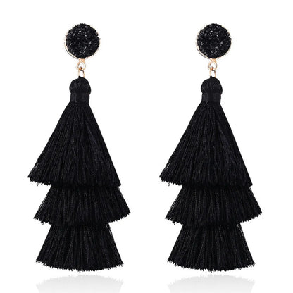 1 Pair Fashion Solid Color Alloy Cloth Tassel Women'S Drop Earrings