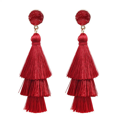 1 Pair Fashion Solid Color Alloy Cloth Tassel Women'S Drop Earrings