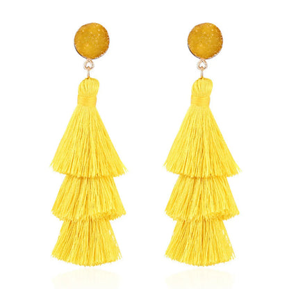 1 Pair Fashion Solid Color Alloy Cloth Tassel Women'S Drop Earrings