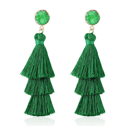 1 Pair Fashion Solid Color Alloy Cloth Tassel Women'S Drop Earrings