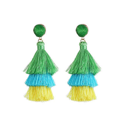 1 Pair Fashion Solid Color Alloy Cloth Tassel Women'S Drop Earrings