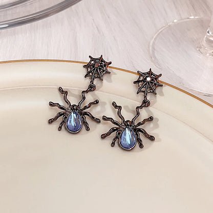 1 Pair Fashion Spider Alloy Plating Inlay Artificial Gemstones Women'S Drop Earrings