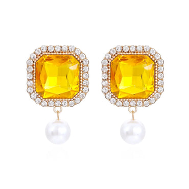 1 Pair Fashion Square Alloy Inlay Crystal Rhinestones Pearl Women's Drop Earrings