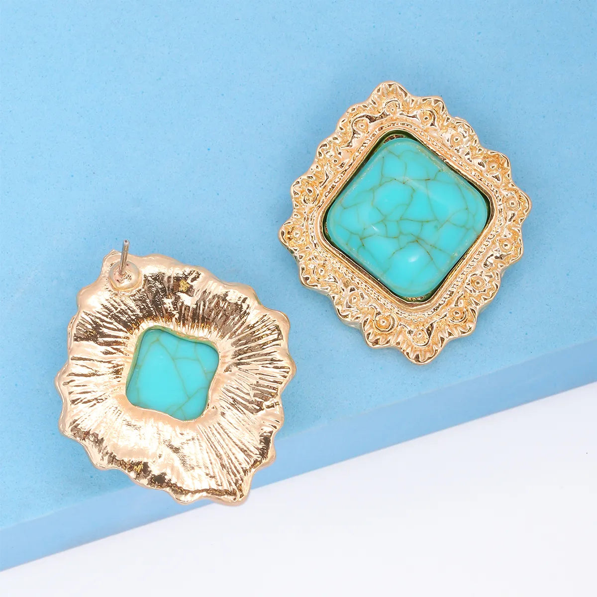 1 Pair Fashion Square Alloy Inlay Turquoise Women's Ear Studs