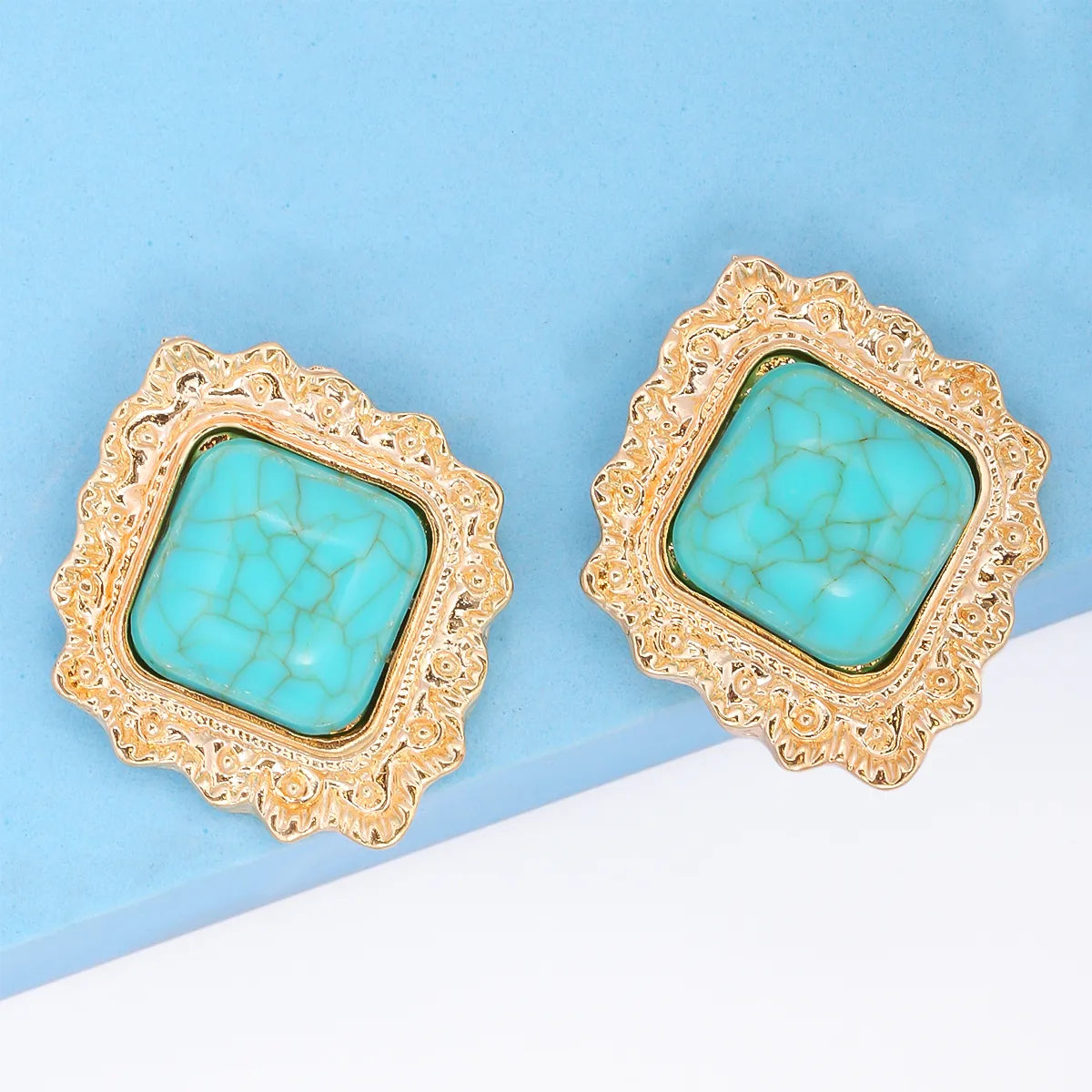 1 Pair Fashion Square Alloy Inlay Turquoise Women's Ear Studs