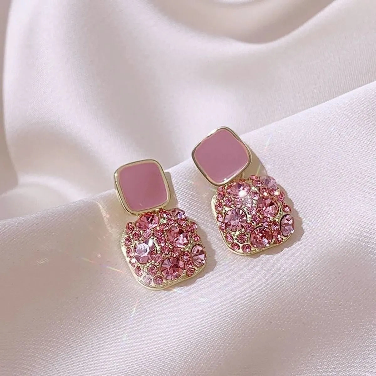 1 Pair Fashion Square Alloy Plating Rhinestones Women'S Drop Earrings