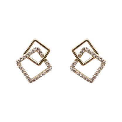 1 Pair Fashion Square Alloy Rhinestone Women's Ear Studs