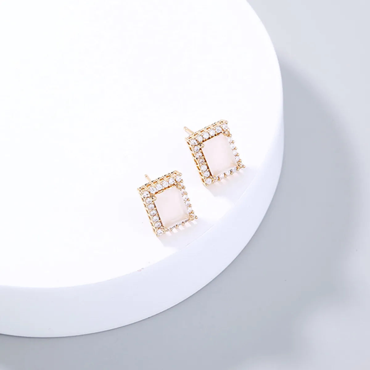 1 Pair Fashion Square Copper Inlay Zircon Ear Studs