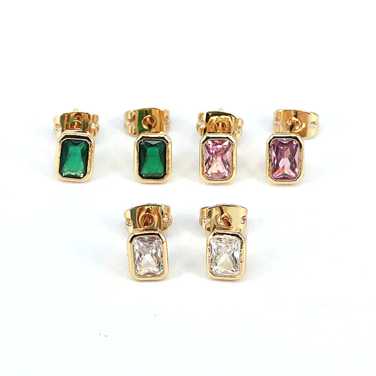 1 Pair Fashion Square Copper Plating Inlay Zircon Ear Studs