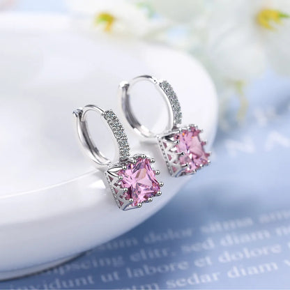 1 Pair Fashion Square Copper Plating Zircon Earrings