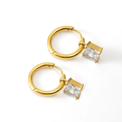 1 Pair Fashion Square Inlay Stainless Steel Zircon 18K Gold Plated Drop Earrings