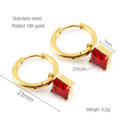 1 Pair Fashion Square Inlay Stainless Steel Zircon 18K Gold Plated Drop Earrings