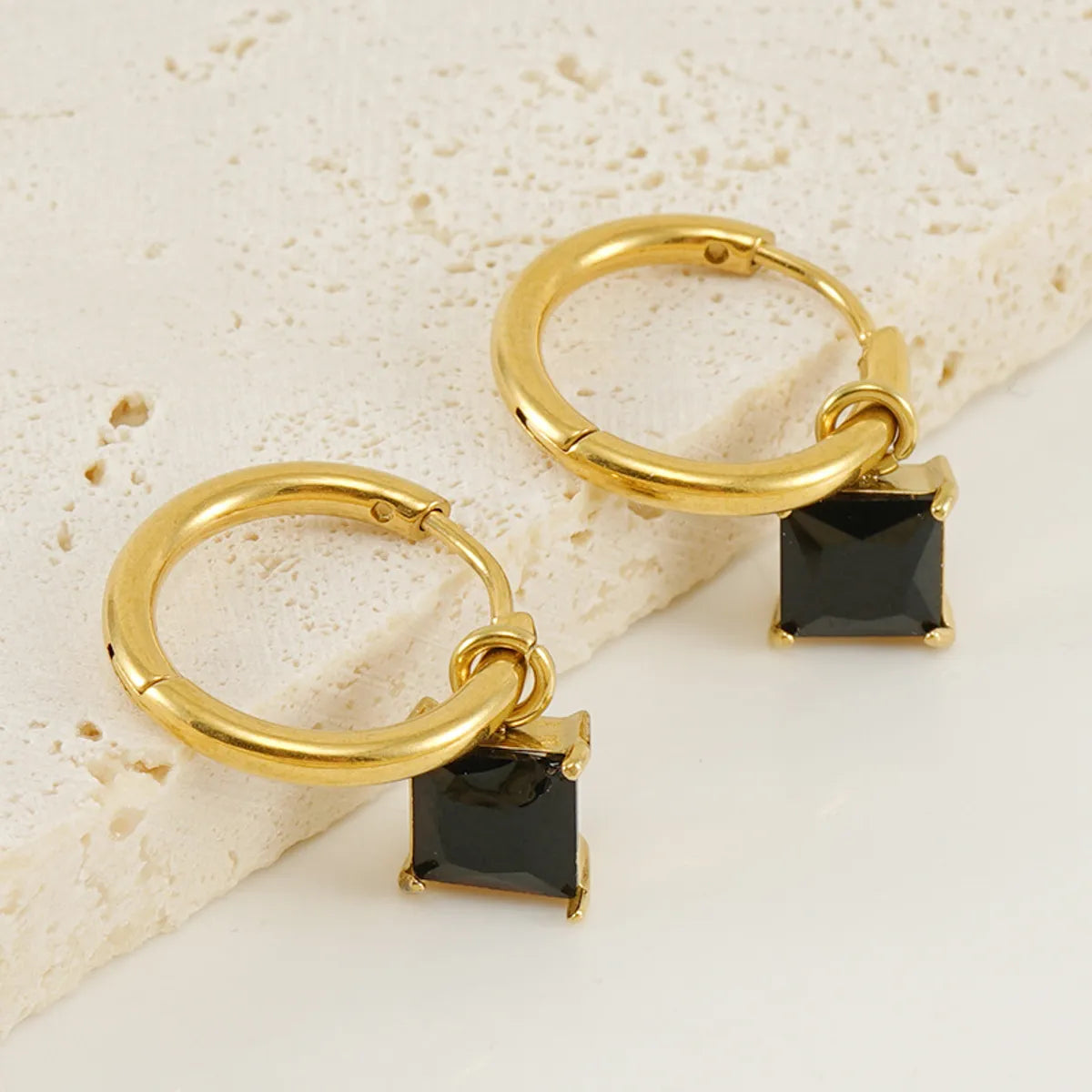 1 Pair Fashion Square Inlay Stainless Steel Zircon 18K Gold Plated Drop Earrings