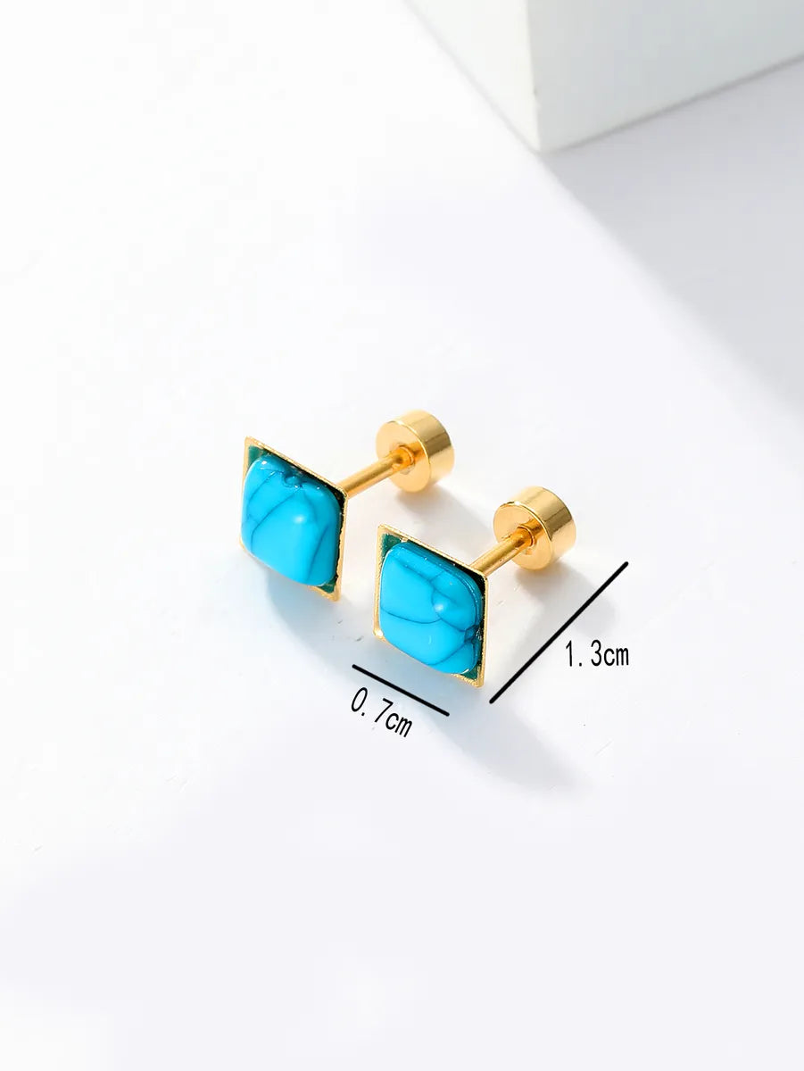 1 Pair Fashion Square Stainless Steel Plating Inlay Turquoise 18k Gold Plated Ear Studs