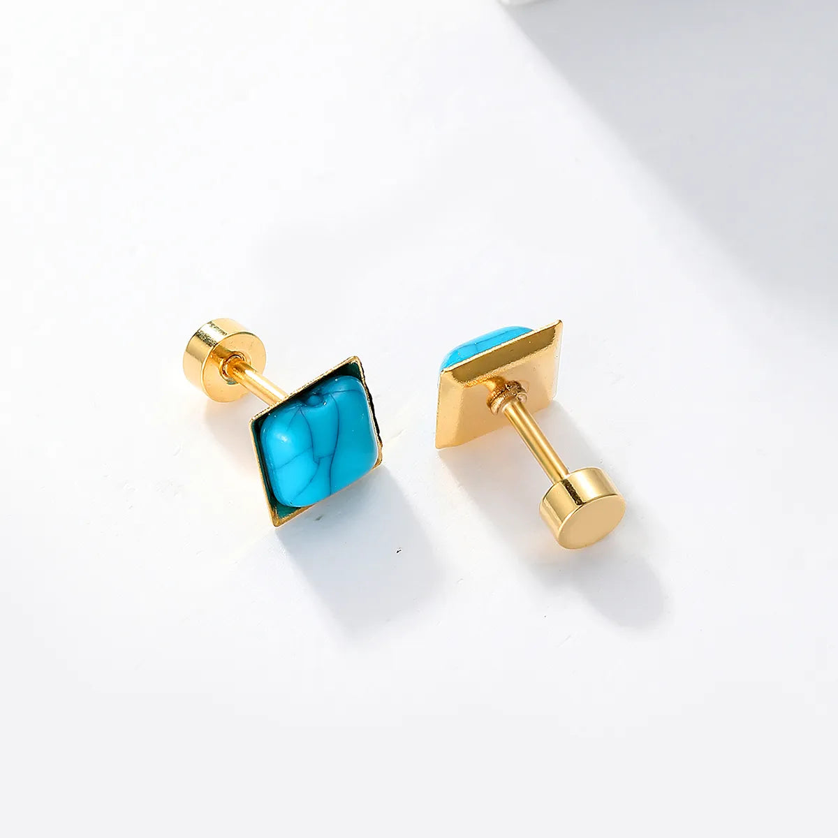 1 Pair Fashion Square Stainless Steel Plating Inlay Turquoise 18k Gold Plated Ear Studs