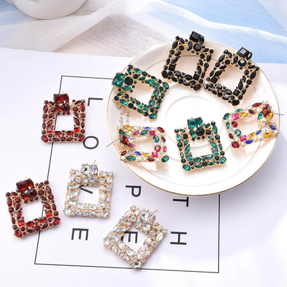 1 Pair Fashion Square Water Droplets Rhinestone Women's Chandelier Earrings