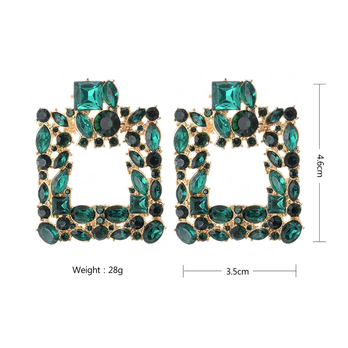 1 Pair Fashion Square Water Droplets Rhinestone Women's Chandelier Earrings