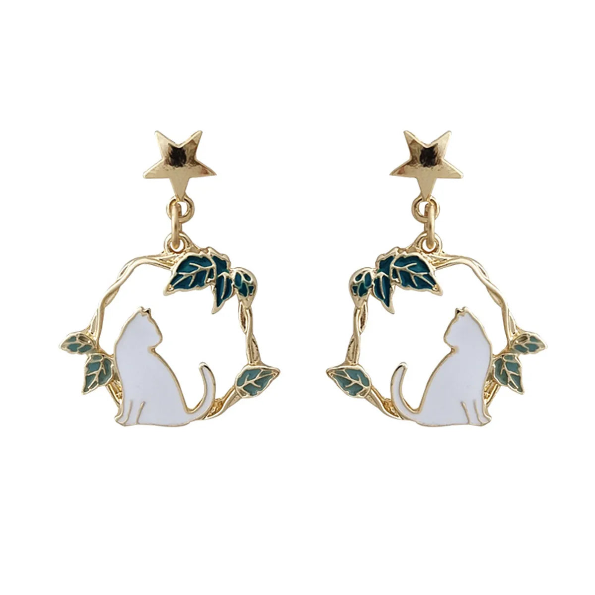 1 Pair Fashion Star Cat Alloy Enamel Women's Earrings