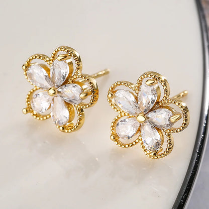 1 Pair Fashion Star Flower Butterfly Inlay Copper Zircon 18k Gold Plated Ear Studs